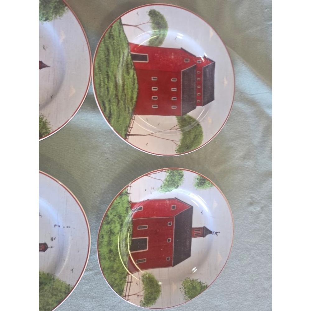 Set of 4 Sakura Warren Kimble Barns Dessert Salad Plates 8 Inch Farmhouse Red - Picture 2 of 4